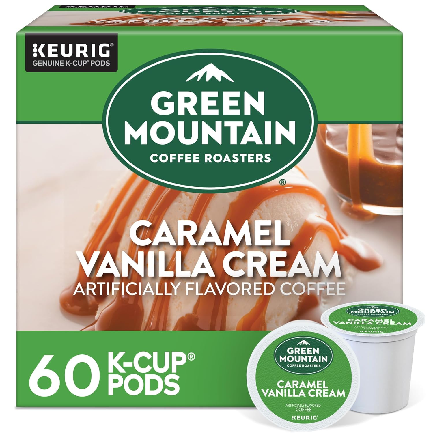 Green Mountain Coffee Roasters Caramel Vanilla Cream Keurig Single-Serve K-Cup pods, Light Roast Coffee, 72 Count (6 Packs of 12)