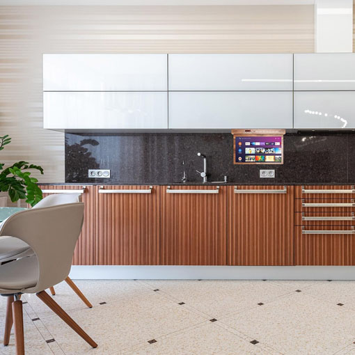 [2024 Black Friday Deal + Fast Delivery]SYLVOX 15.6'' Flip Down Smart TV Under Cabinet TV | Supports 360 Degree Rotation WiFi & Wireless Connection(Wood Grain Color)