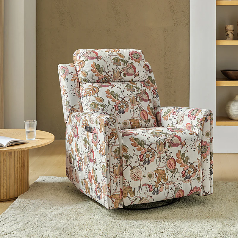 Alois Large Floral Swivel And Rocker Power Recliner With Adjustable Headrest