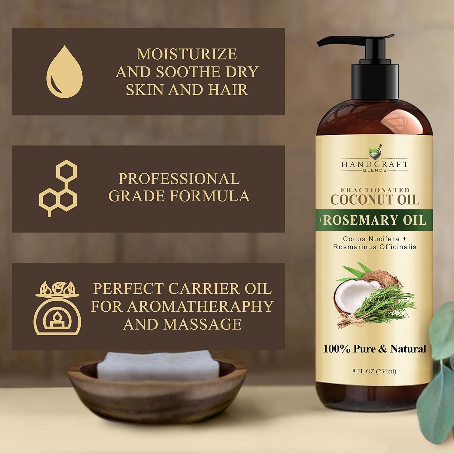 Handcraft Blends Fractionated Coconut Oil - 16 Fl Oz - 100% Pure and Natural - Premium Grade Oil for Skin and Hair - Carrier Oil - Hair and Body Oil - Massage Oil - Hair Tonic