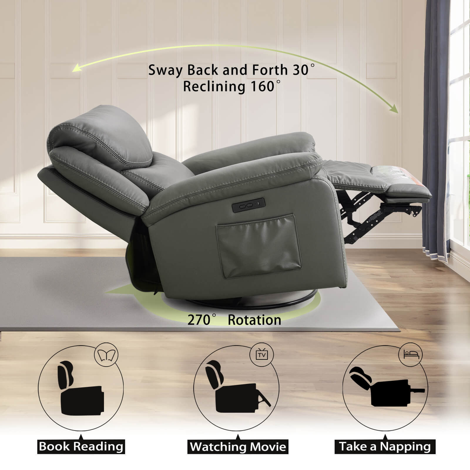 Power Swivel Glider Rocking Recliner Nursery Chair