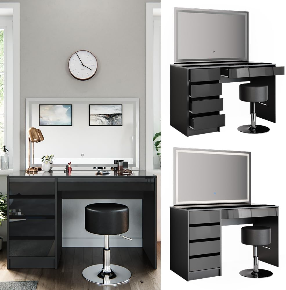 Vicco Sherry Dressing Table Sonoma / White 120 cm with LED Mirror and Stool