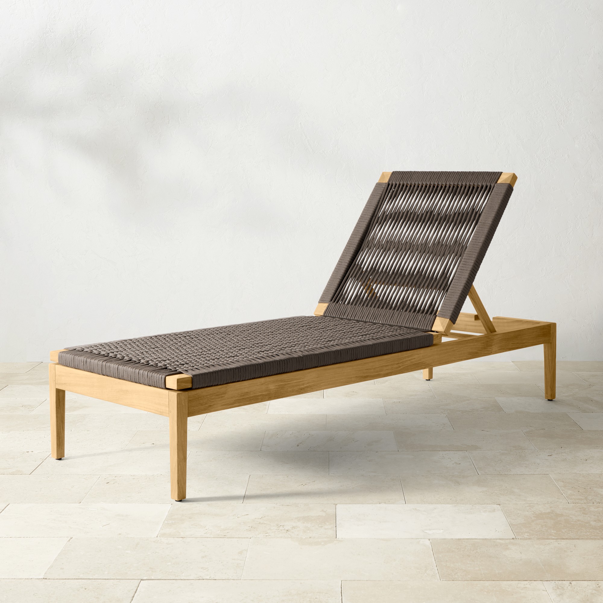 Pasadena Outdoor Teak and Brown Rope Chaise