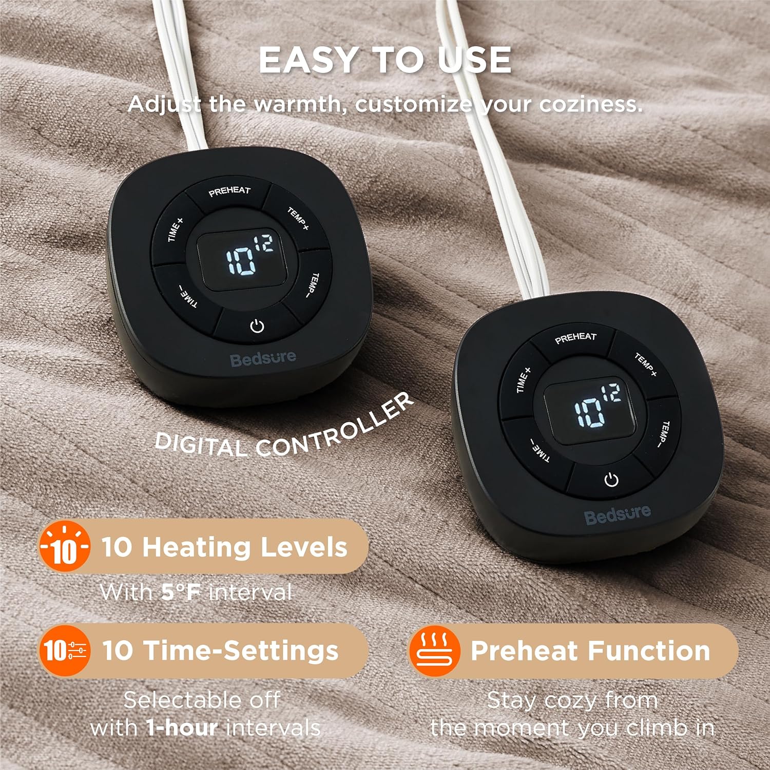 Bedsure Heated Blanket Electric Throw - Soft Flannel Electric Blanket, Heating Blanket with 4 Time Settings & 6 Heat Settings, Warm Blanket Gift for Grandma (50x60 inches, Grey)