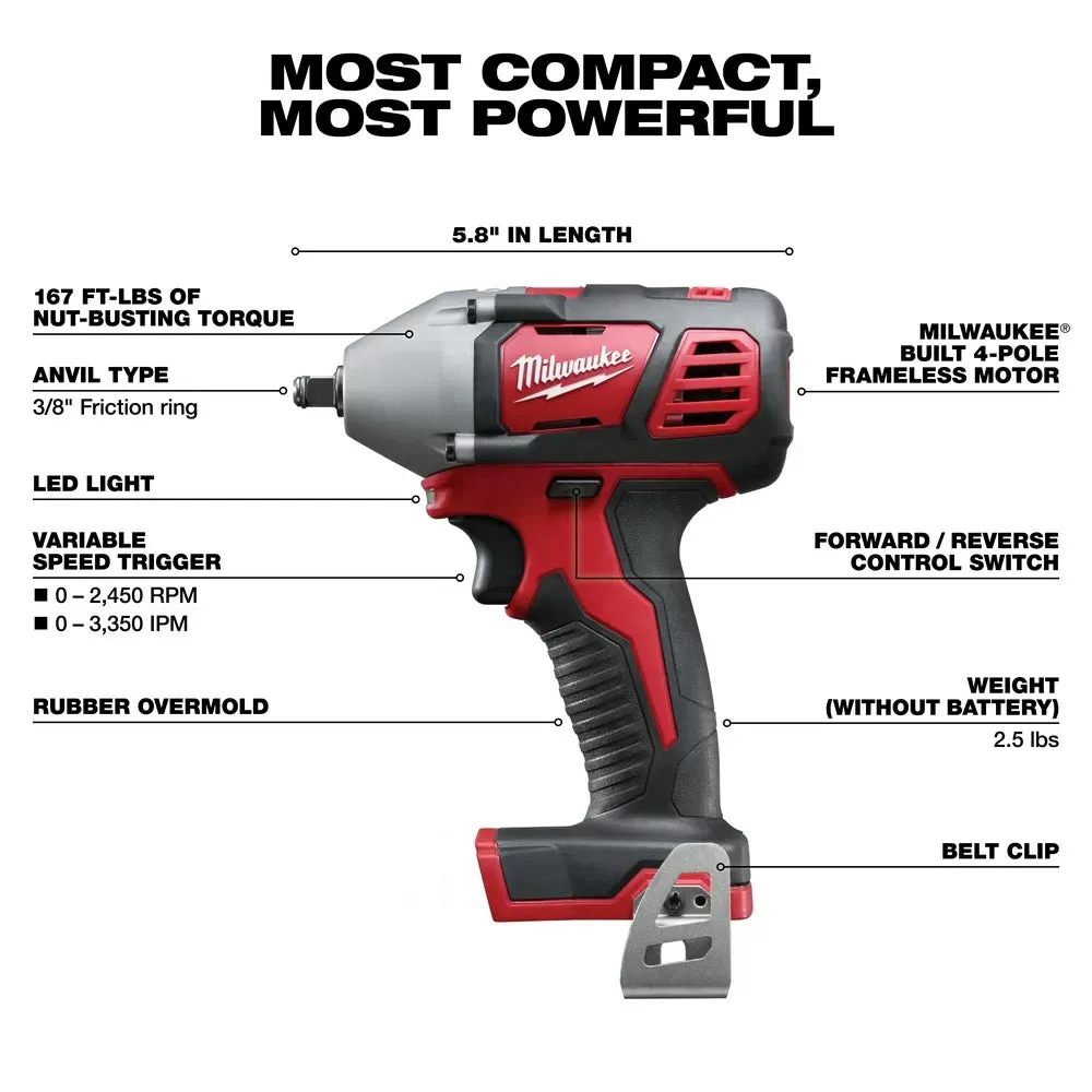 Milwaukee Pre-Sale 2658-20 M18 18V 3/8-Inch Impact Wrench w/ Belt Clip - Bare Tool