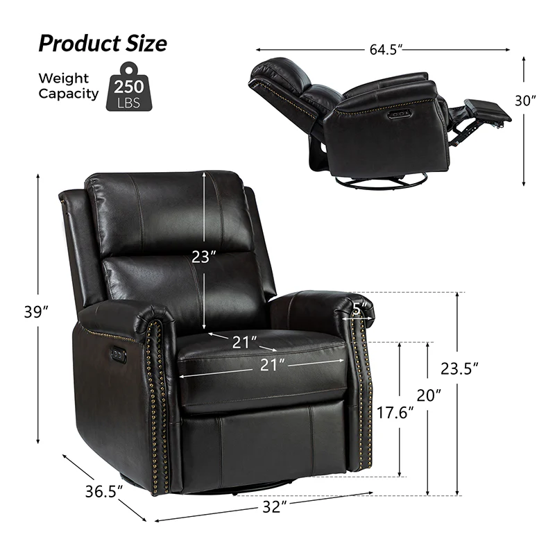 Kaietan Genuine Leather Power Rocking Recliner
