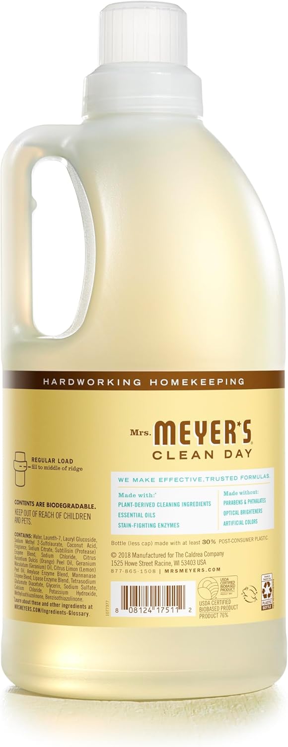 MRS. MEYER'S CLEAN DAY Liquid Laundry Detergent, Biodegradable Formula Infused with Essential Oils, Lavender, 64 oz (64 Loads)