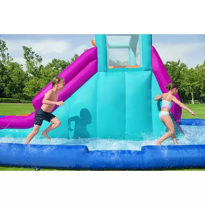 Three Slide Kids Inflatable Water Park (Multiple Colors) - A water park suitable for children, with a paddling pool, three-color slides, blower