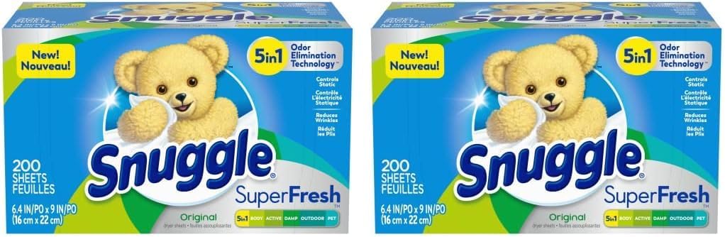 Snuggle Plus SuperFresh Fabric Softener Dryer Sheets with Static Control and Odor Eliminating Technology, Original, 200 Count