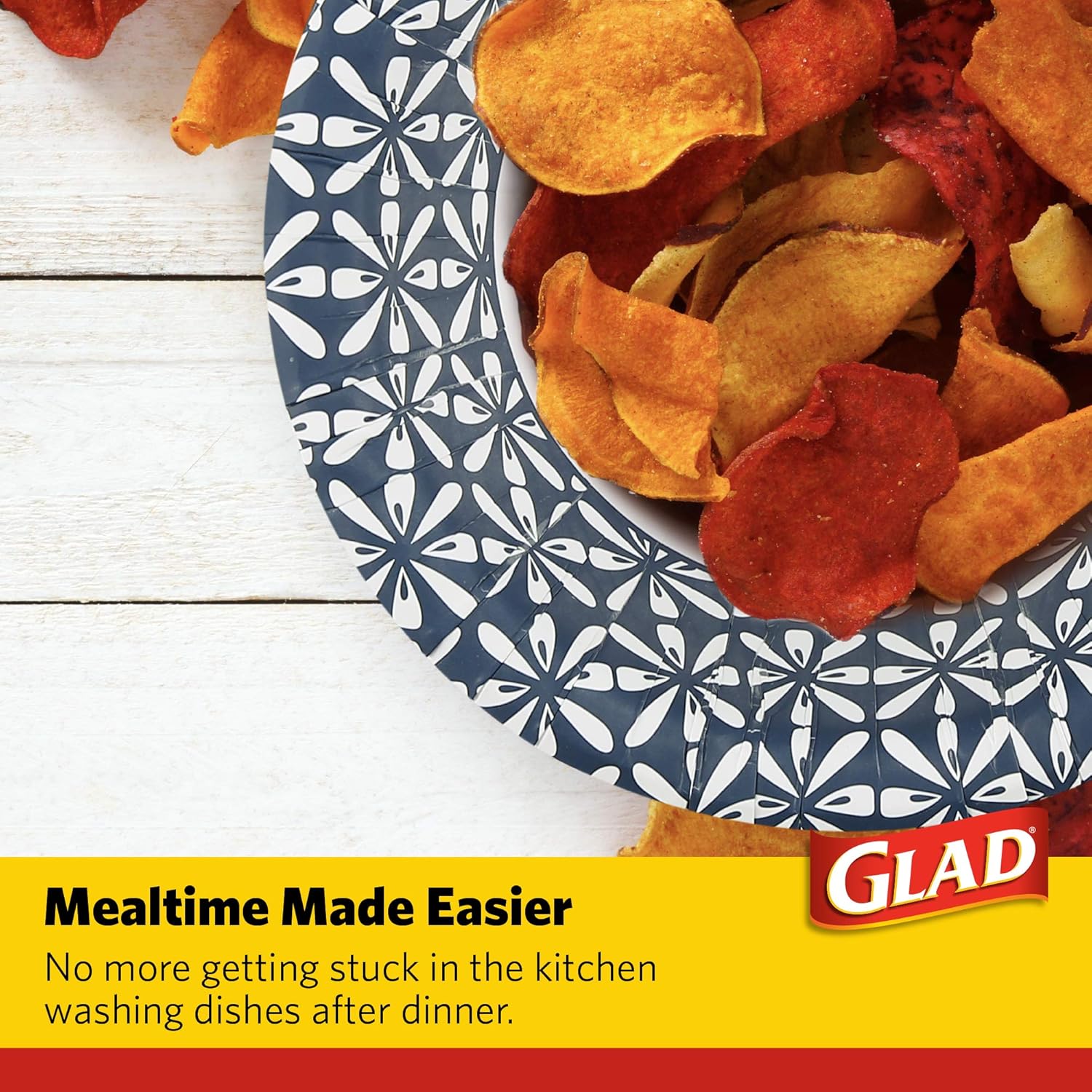 Glad 16 oz Paper Bowls With Daisy Design | Disposable Paper Bowls for Parties and Picnics Daisy Print | Microwave Safe Disposable Paper Bowls for Everyday Use, 16 Oz Blue Mosaic