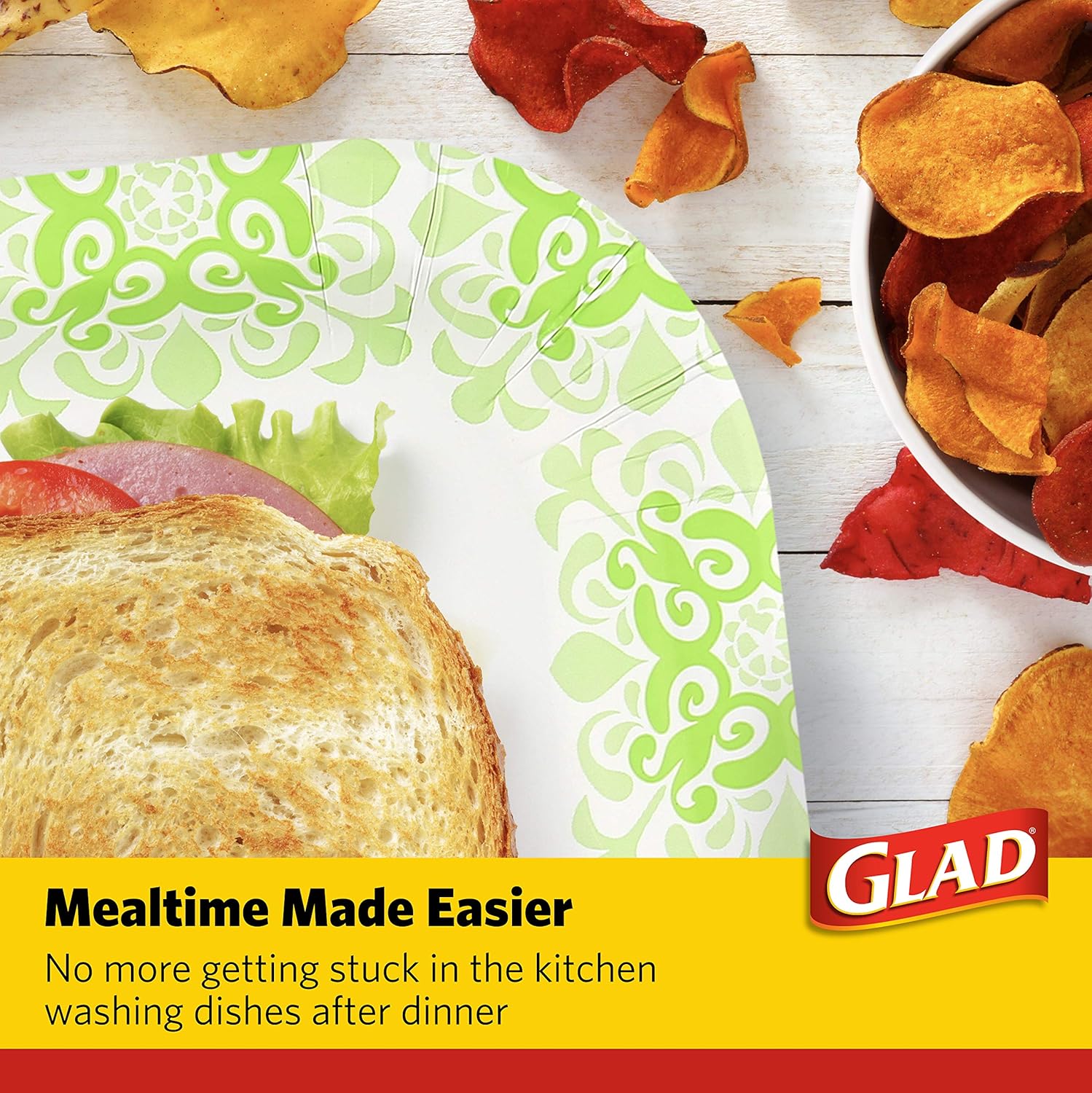 Glad Square Disposable Paper Plates for All Occasions | Soak Proof, Cut Proof, Microwaveable Heavy Duty Disposable Plates | 8.5