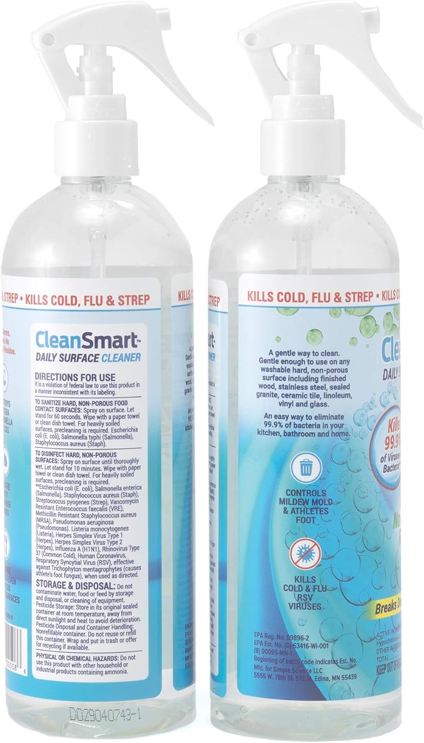 CleanSmart Daily Surface Cleaner and Pet-safe Disinfectant, Kills 99.9% of Viruses & Bacteria, 23 ounce Spray (pack of 2)