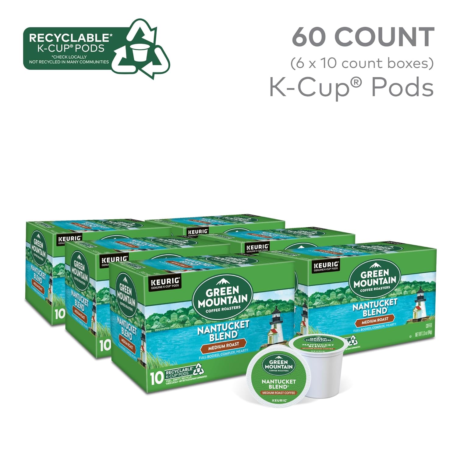 Green Mountain Coffee Roasters Half Caff Keurig Single-Serve K-Cup pods, Medium Roast Coffee, 72 Count (6 Packs of 12)