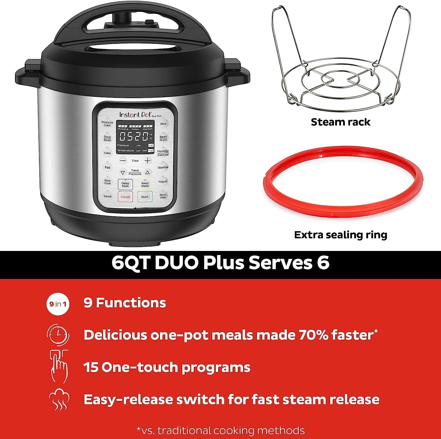 Instant Pot Pro 10-in-1 Pressure Cooker, Slow Cooker, Rice/Grain Cooker, Steamer, Sauté, Sous Vide, Yogurt Maker, Sterilizer, and Warmer, Includes App With Over 800 Recipes, Black, 6 Quart