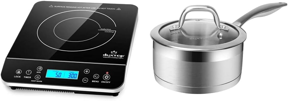 Duxtop Portable Induction Cooktop, Countertop Burner Induction Hot Plate with LCD Sensor Touch 1800 Watts, Silver 9600LS/BT-200DZ