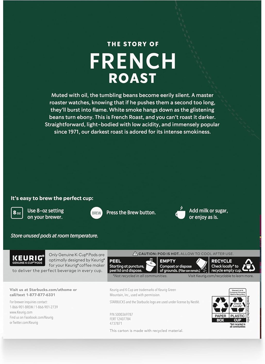 Starbucks K-Cup Coffee Pods, Dark Roast Coffee, French Roast for Keurig Brewers, 100% Arabica, 4 boxes (96 pods total)