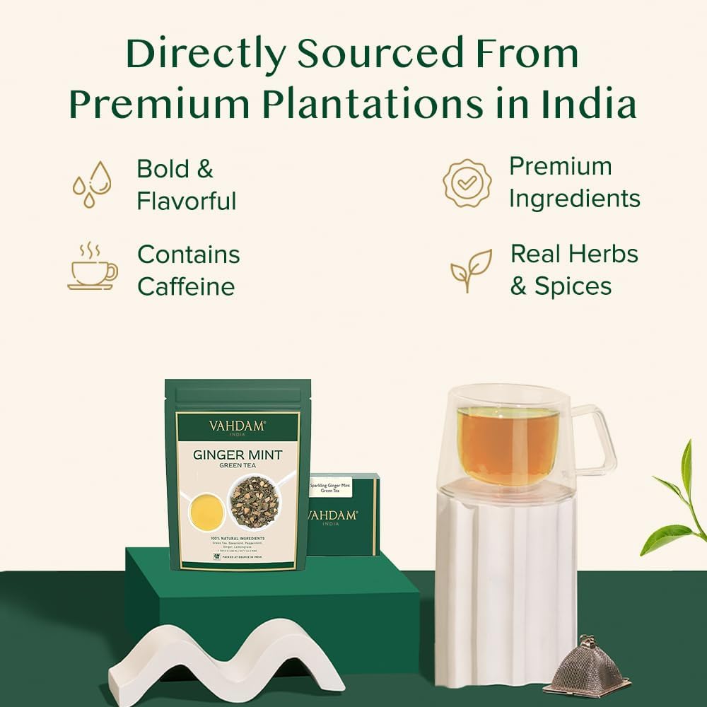 VAHDAM, Organic Turmeric Ginger Herbal Tea Bags (100 Pyramid Tea Bags) Caffeine Free, Non GMO, Gluten Free | 100% Pure Herbal Blend - Savory & Spicy | Plant-Based Tea Bags | Resealable Ziplock Pouch