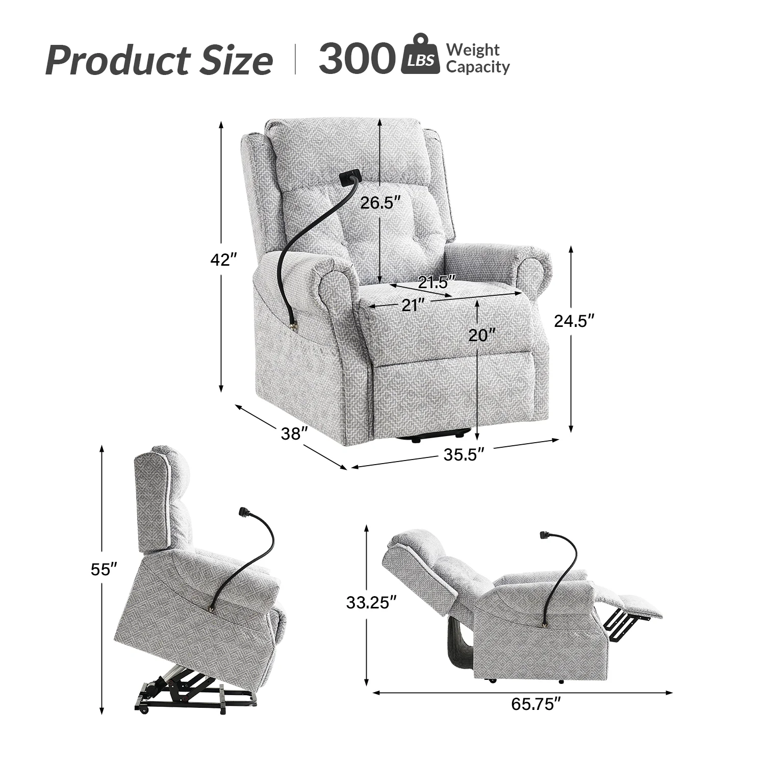 Hector Lift Assist Power Recliner With Massage Heat And Manual Headrest