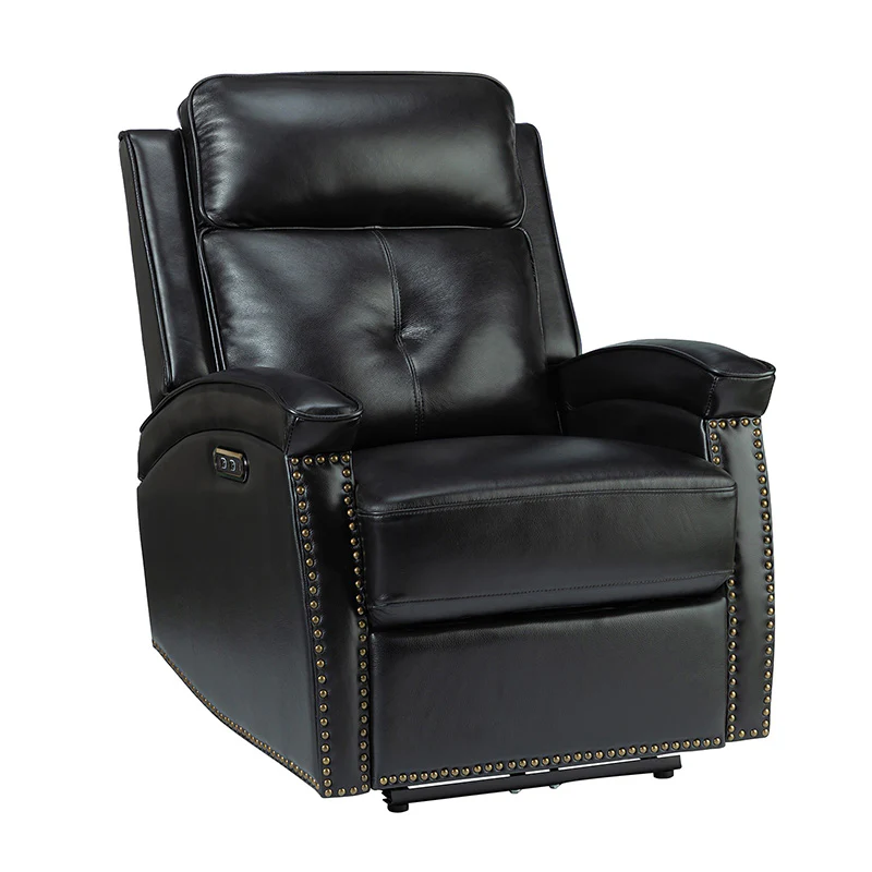 Stefan Genuine Leather Power Recliner with Nailhead Trim
