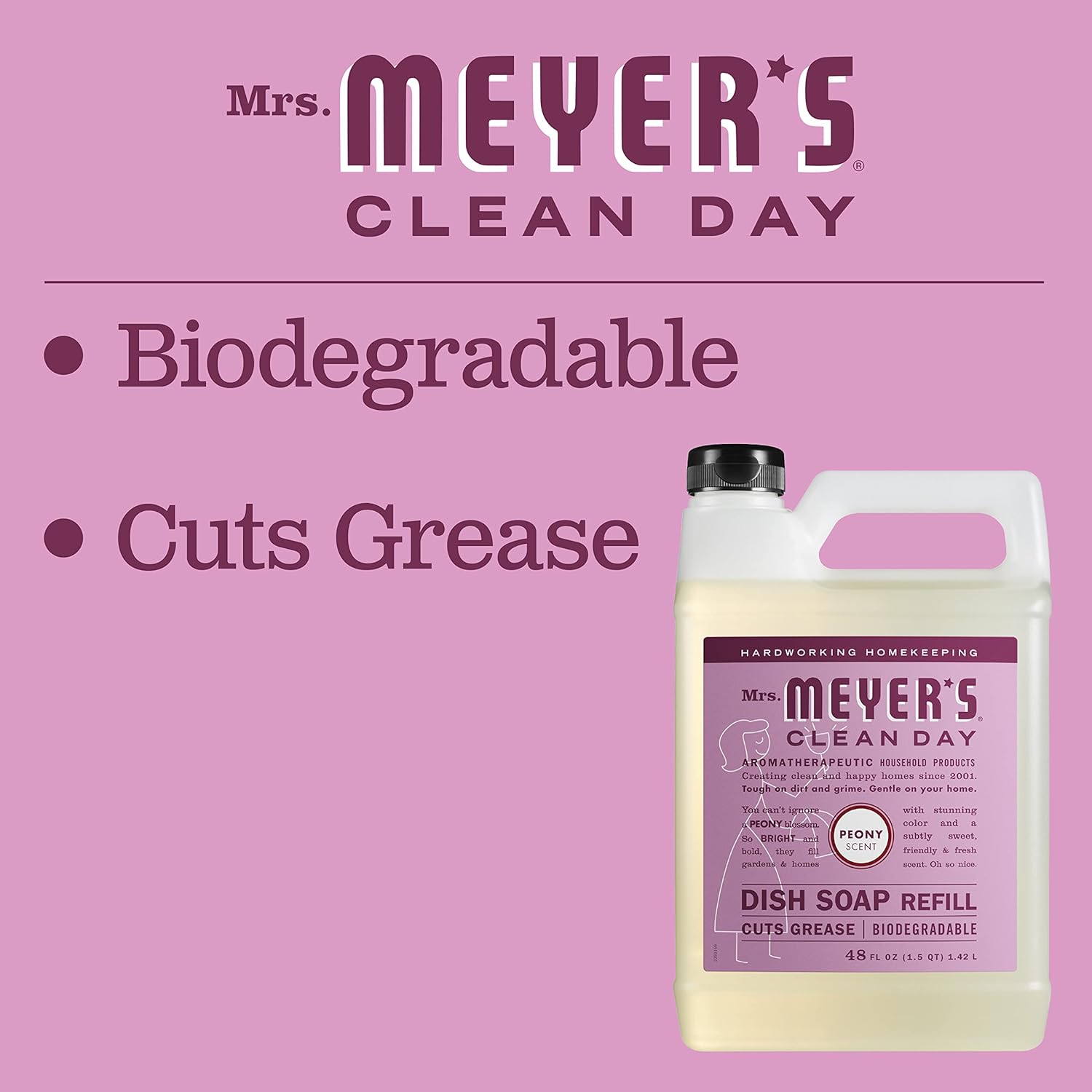 MRS. MEYER'S CLEAN DAY Liquid Dish Soap Refill, Biodegradable Formula, Basil, 48 fl. oz