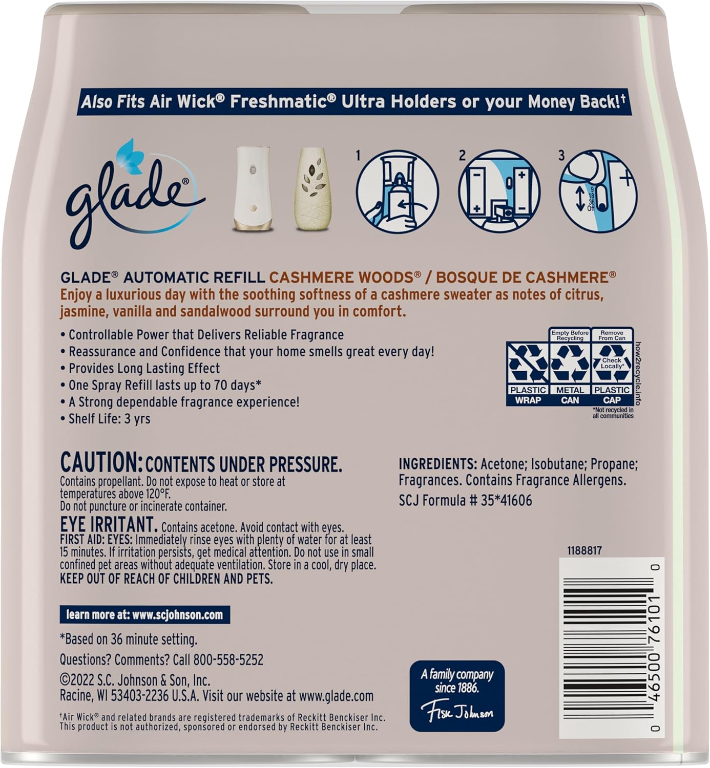 Glade Automatic Spray Air Freshener Refill, Scented Air Freshener for Home and Bathroom, Clean Linen, 6.2 Oz, 2 Count
