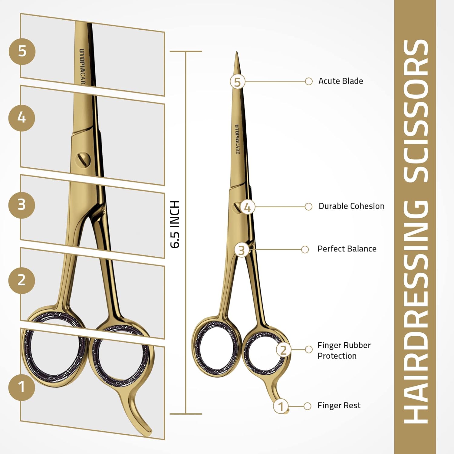 Utopia Care Hair Cutting and Hairdressing Scissors 6.5 Inch, Premium Stainless Steel shears with smooth Razor & Sharp Edge Blades, for Salons, Men & Women, Kids, Adults, & Pets - Silver