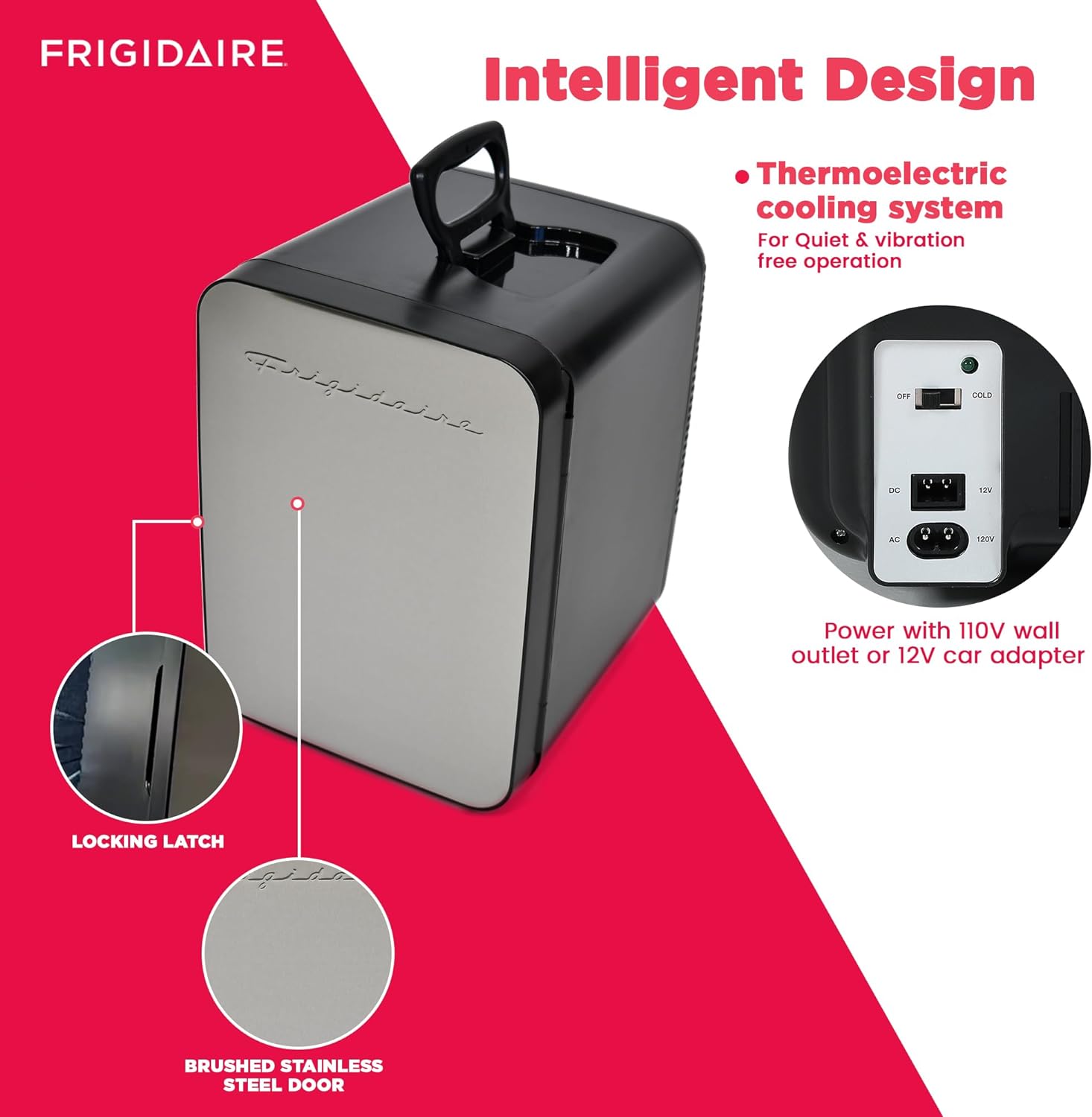 FRIGIDAIRE Portable 10L, 15-can Mini Fridge Brushed Stainless Rugged Refrigerator, EFMIS188-SS