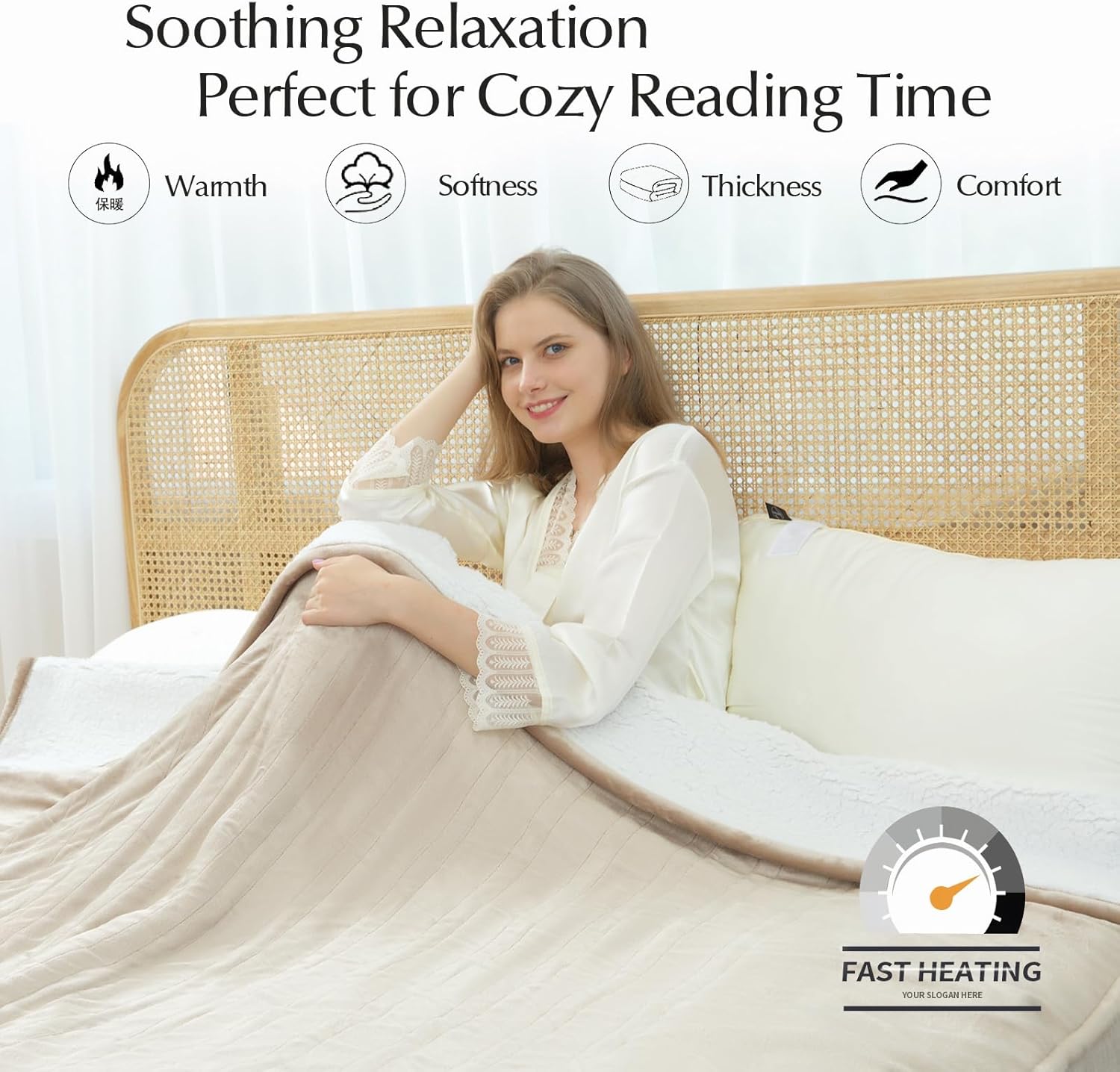 Heated Blanket Throw Size, Soft and Cozy Electric Heating Blanket for Bed, Automatic Safety System 6 Heating Levels & 4 Hours Auto-Off, 50