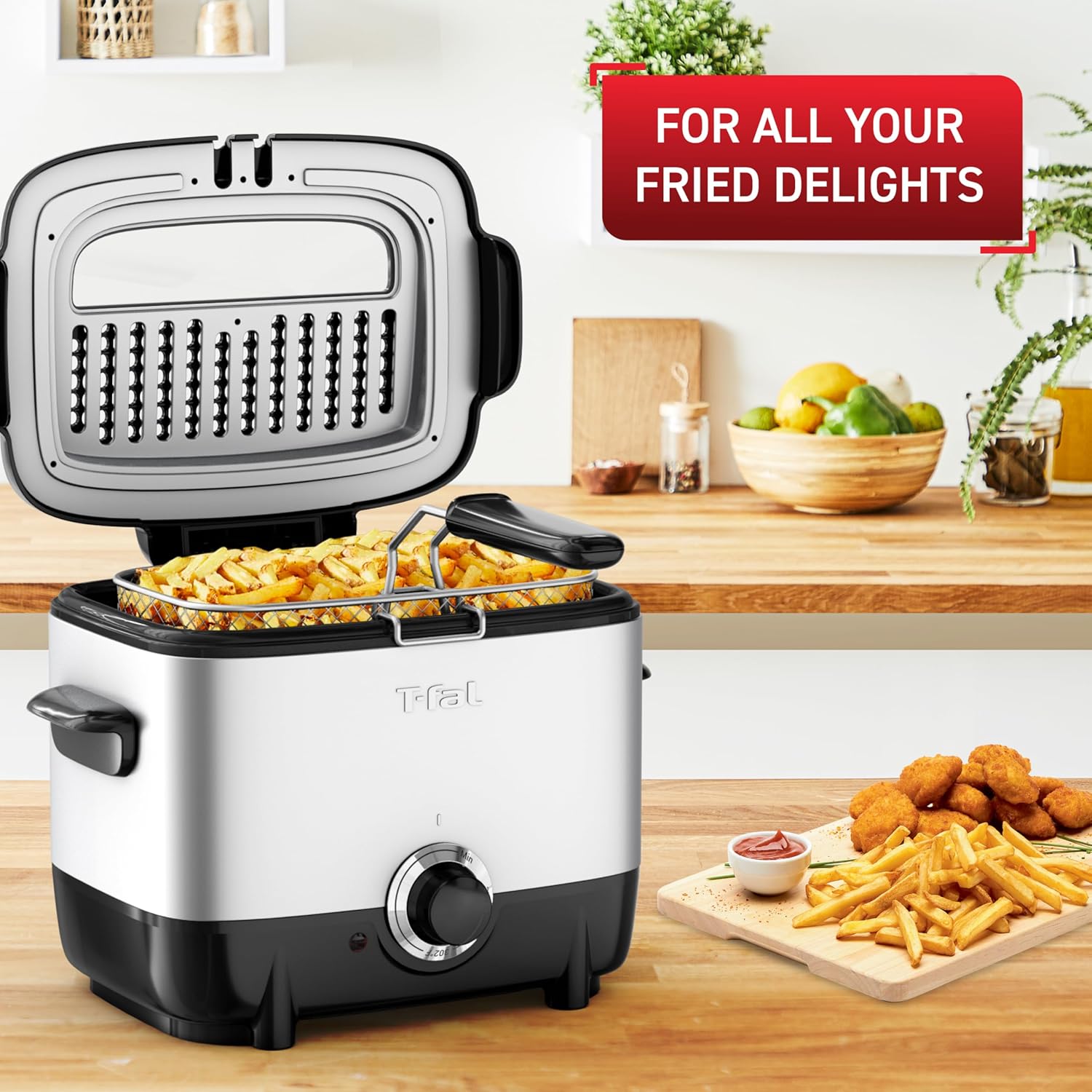 T-fal 3.5L Stainless Steel Deep Fryer with Basket, 1700W, Oil Filtration, Temp Control, Digital Timer, Dishwasher Safe Parts