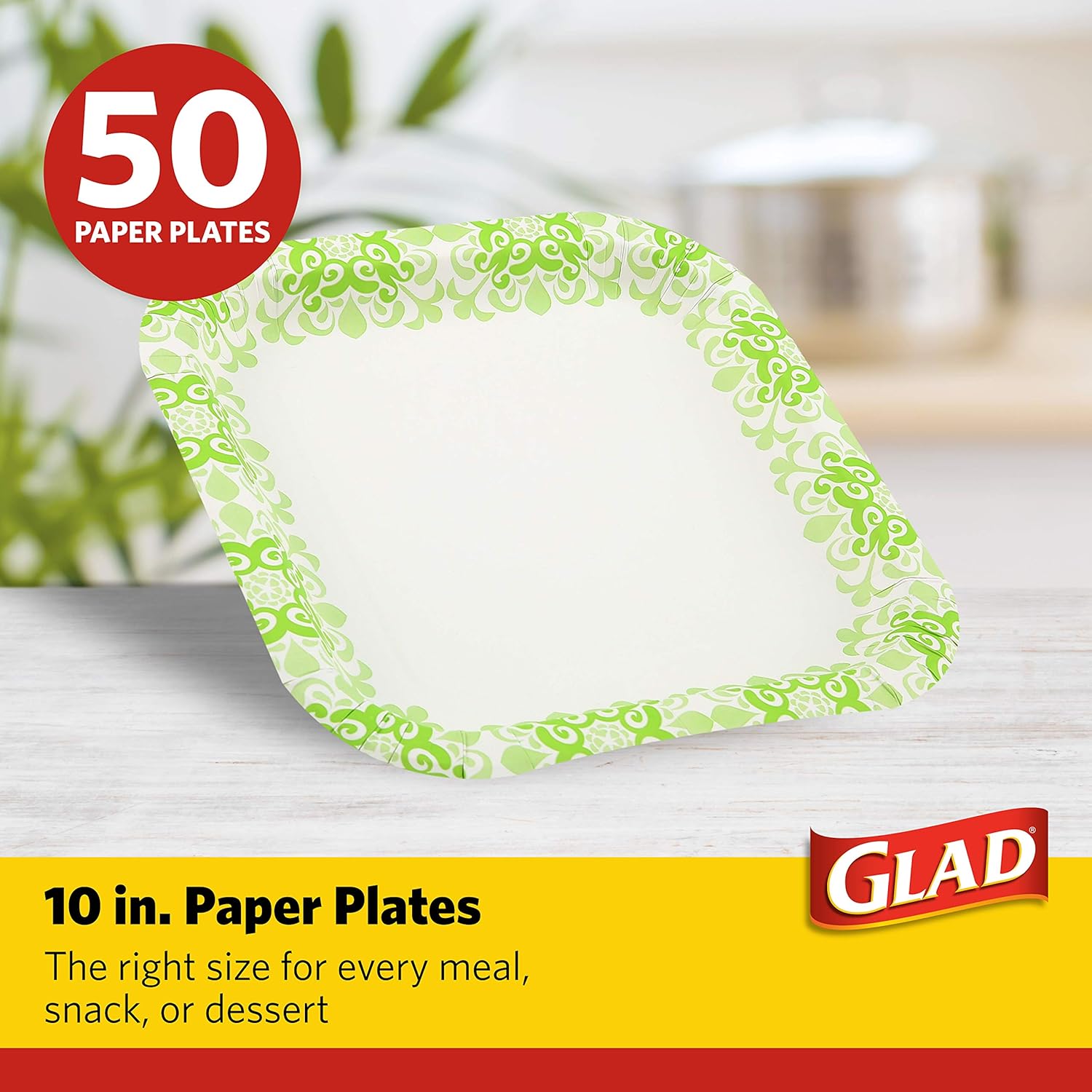Glad Square Disposable Paper Plates for All Occasions | Soak Proof, Cut Proof, Microwaveable Heavy Duty Disposable Plates | 8.5