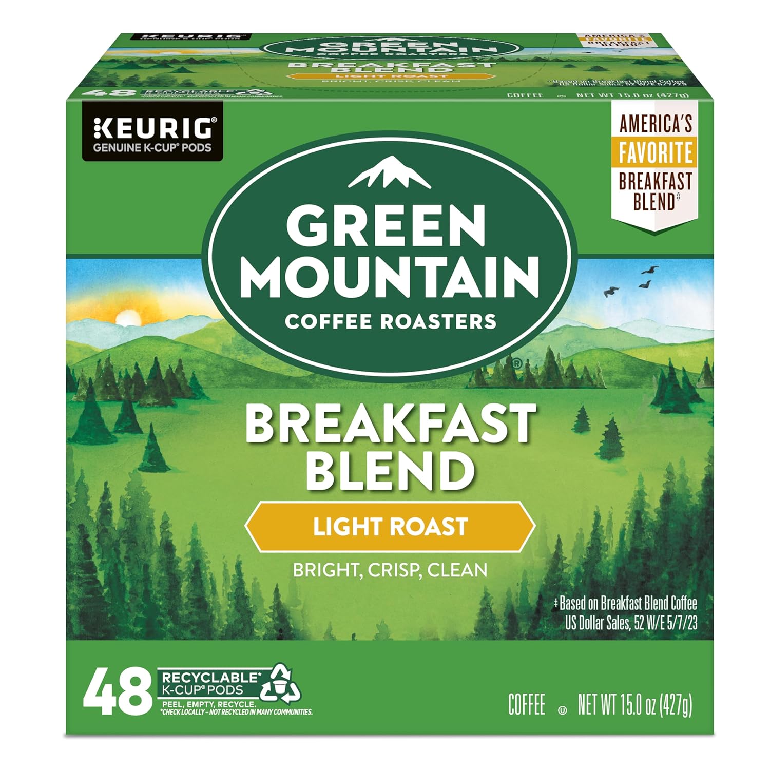 Green Mountain Coffee Roasters Breakfast Blend Single-Serve Keurig K-Cup Pods, Light Roast Coffee, 96 Count