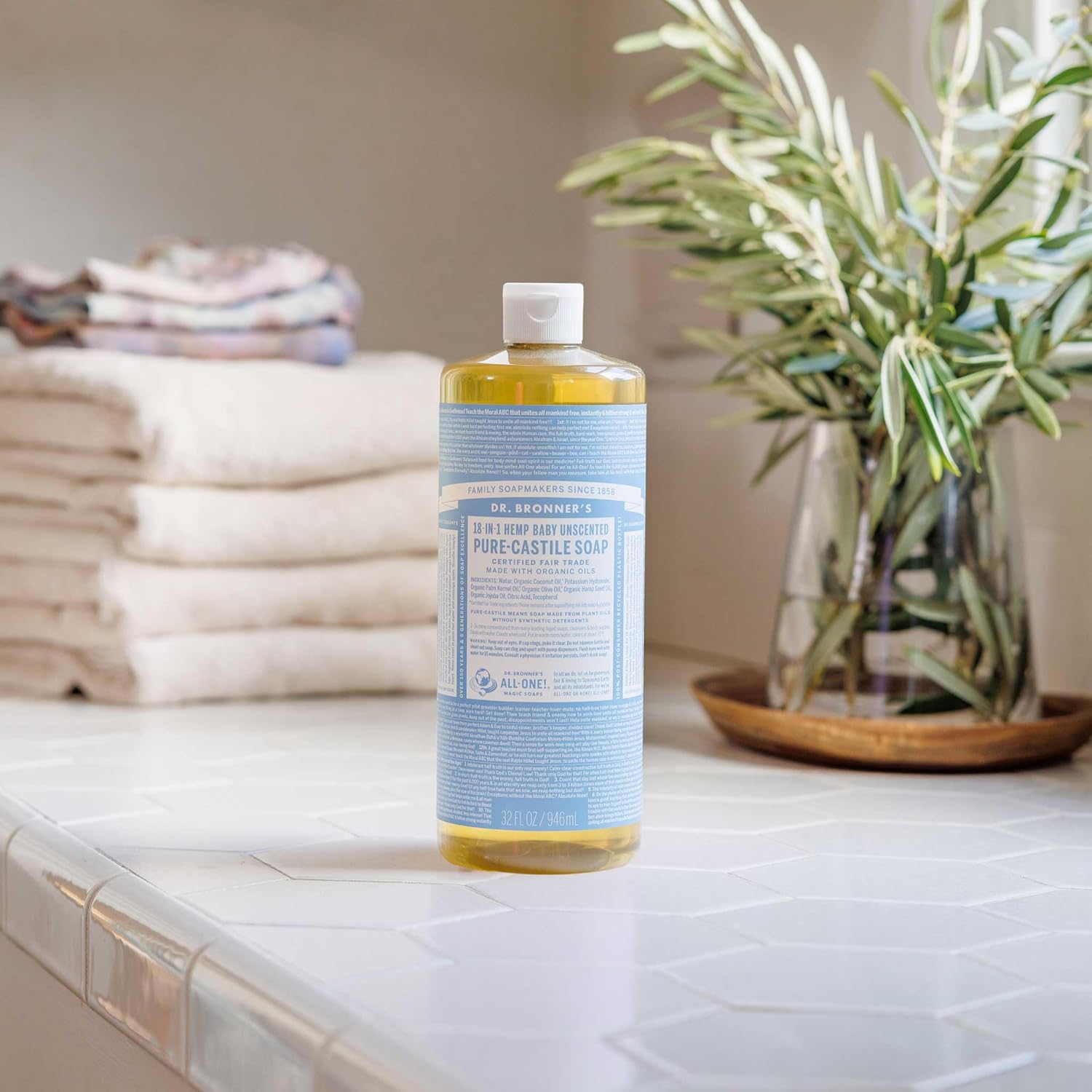 Dr. Bronner's - Pure-Castile Liquid Soap (Baby Unscented, 8 Ounce) - Made with Organic Oils, 18-in-1 Uses: Face, Hair, Laundry, Dishes, For Sensitive Skin, Babies, No Added Fragrance, Vegan, Non-GMO