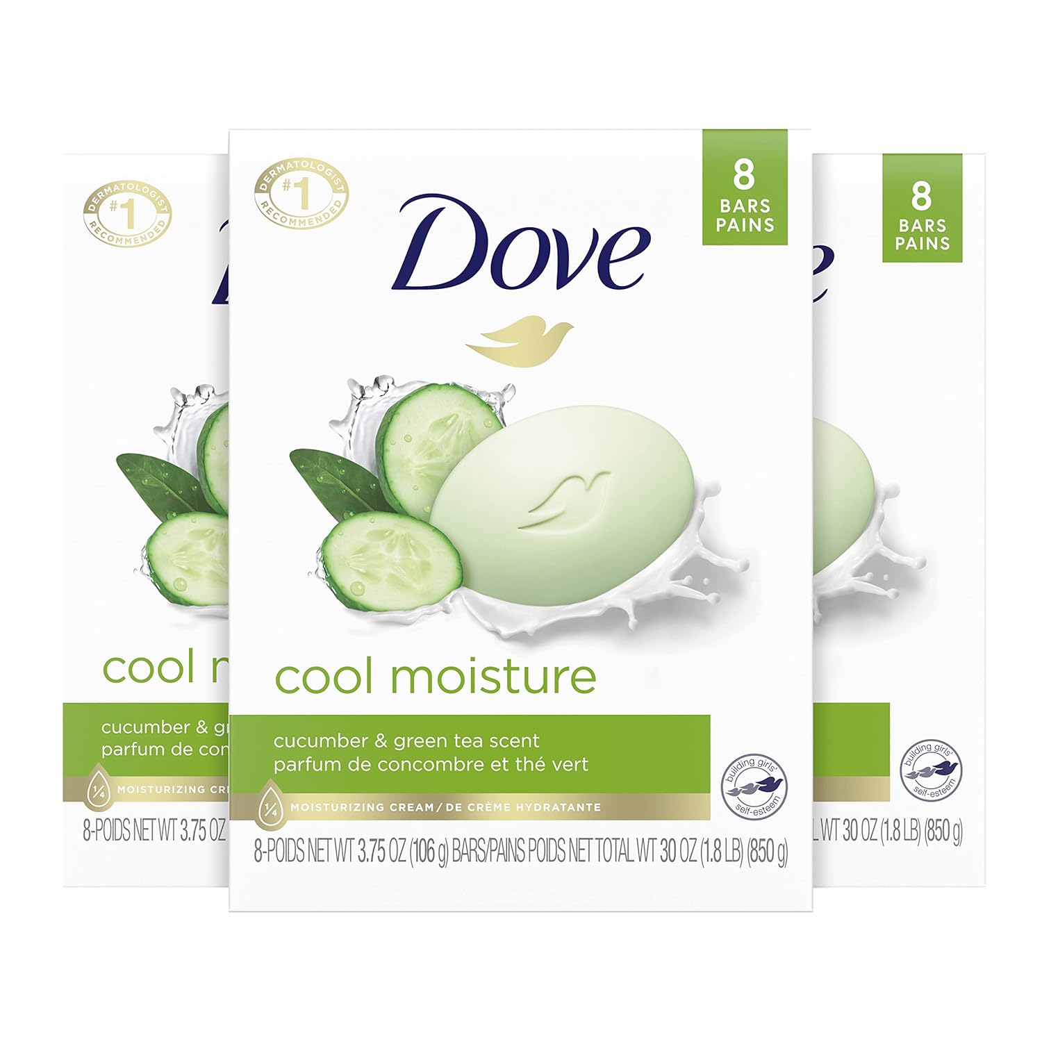 Dove Skin Care Beauty Bar For Softer Skin Cucumber and Green Tea More Moisturizing Than Bar Soap 3.75 oz, 14 Bars
