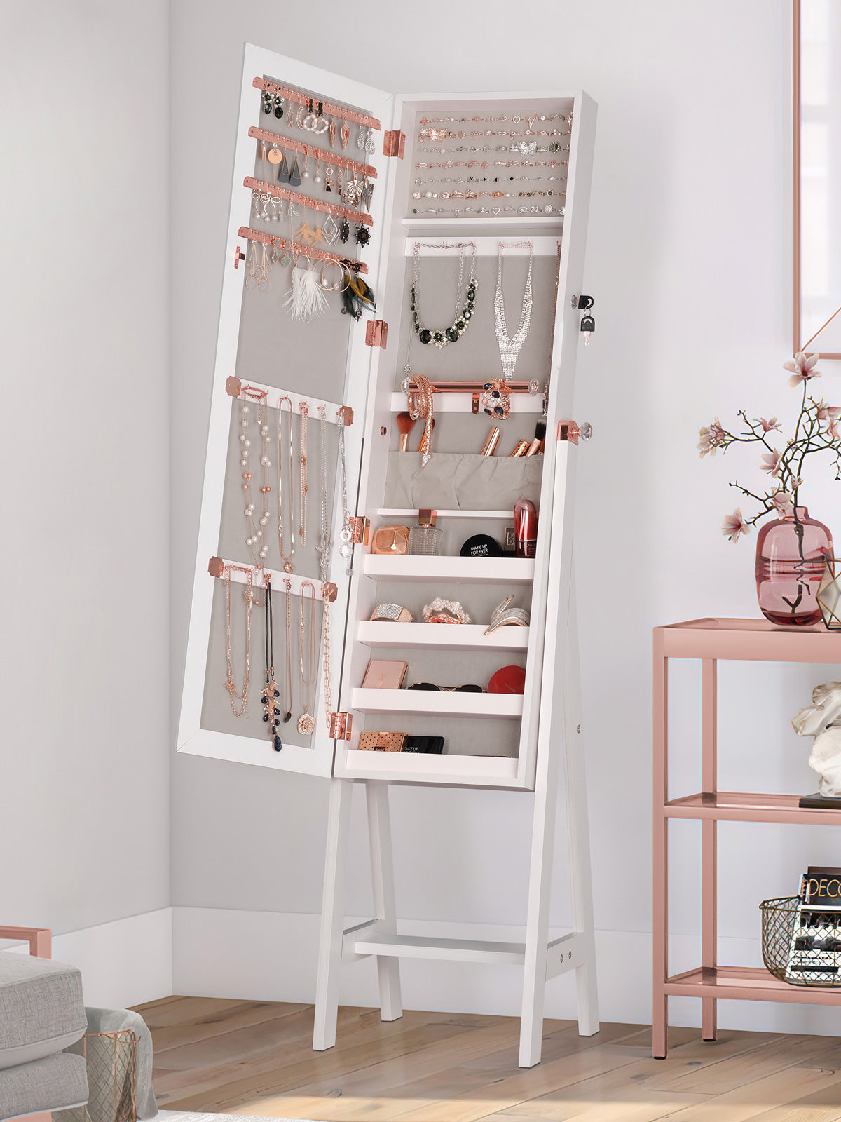 Full Length Mirror Laura Jewelry Armoire - White (Standing / Wall mounted)