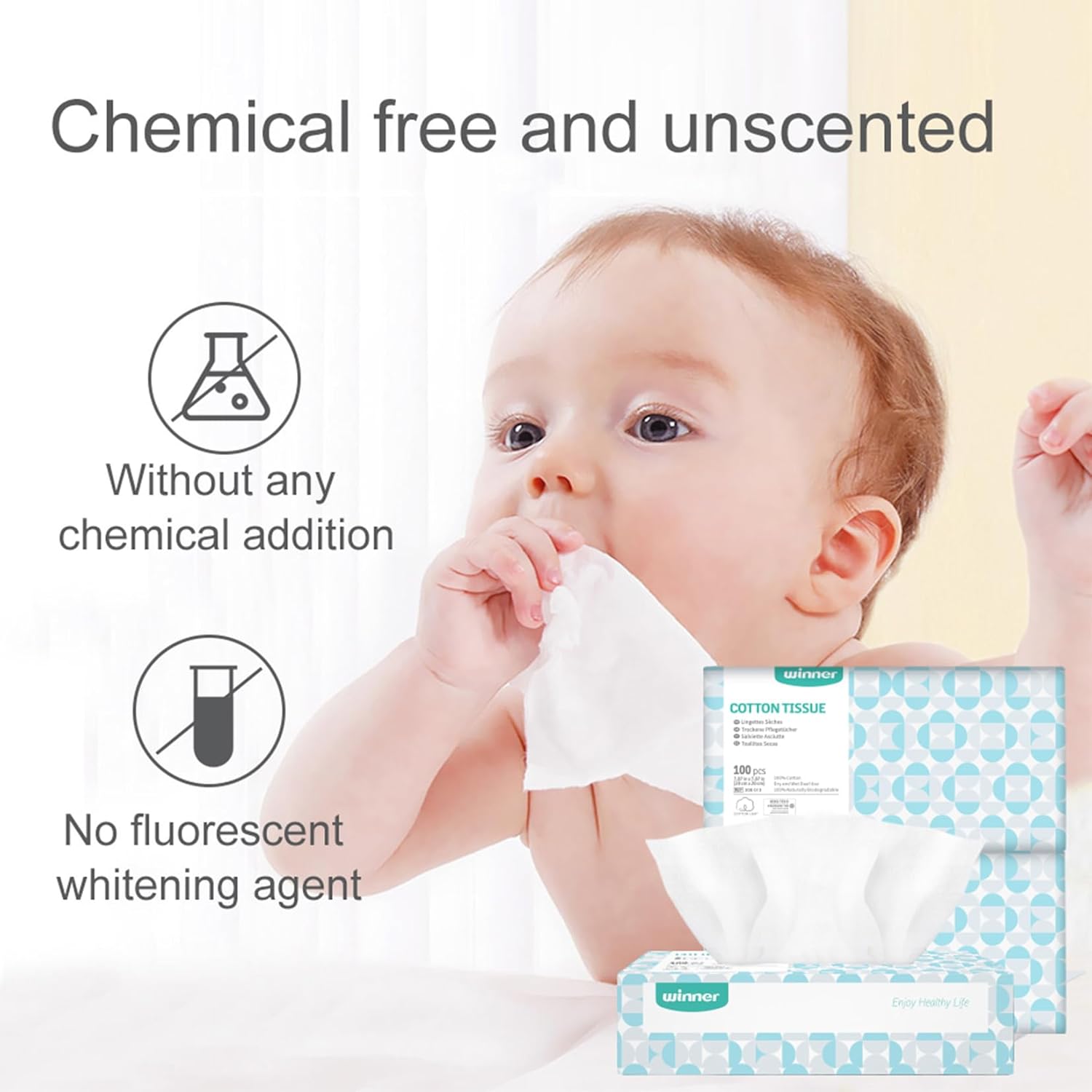 Winner Soft Face Towels - 100% USA Cotton Dry Wipes, 600 Count Unscented Cotton Tissues for Sensitive Skin, OEKO-TEX Certified Face Towelettes Disposable, Makeup Remover Facial Towels, 6 Pack