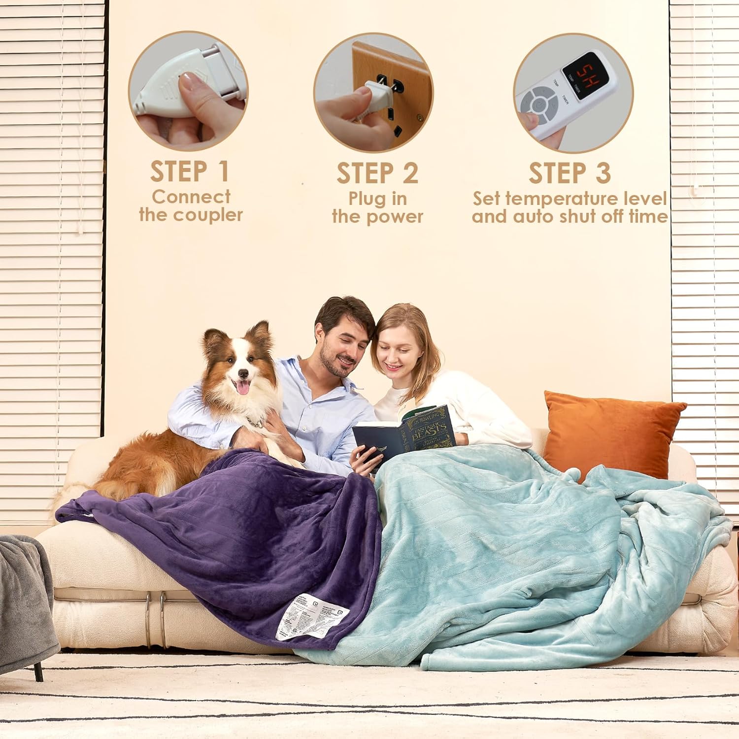 EHEYCIGA Heated Blanket Electric Blanket Throw - Heating Blanket with 9 Heating Levels & 10 Hours Auto Off, Soft Cozy Sherpa Washable Blanket with Fast Heating, 50 x 60 Inches