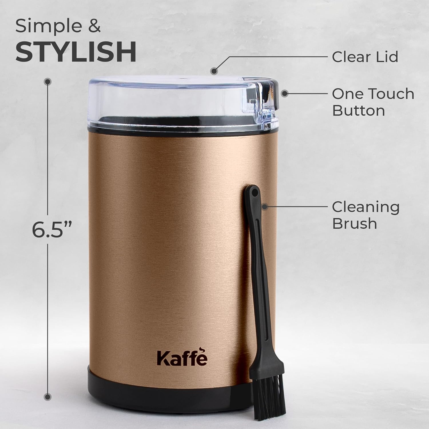 Kaffe One-Touch Coffee Grinder Electric w/Cleaning Brush (3 oz) - Coffee Grinders for Home Use - Up to 12 Cups of Coffee per Grind - Easy On/Off Coffee Bean Grinder - Black