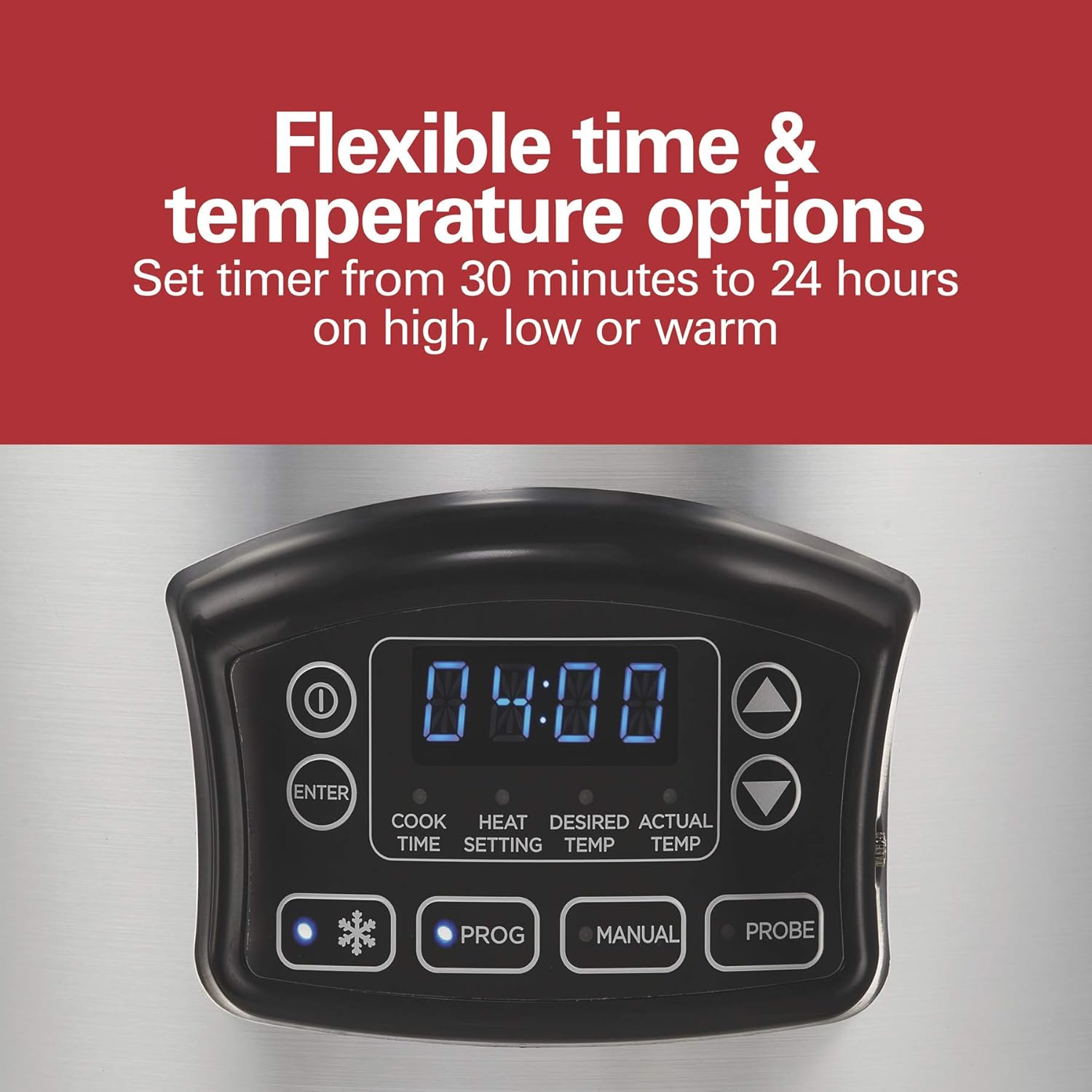 Hamilton Beach Portable 6 Quart Set & Forget Digital Programmable Slow Cooker with Lid Lock, Temperature Probe, Dishwasher Safe Crock & Lid, Black Stainless (33866)