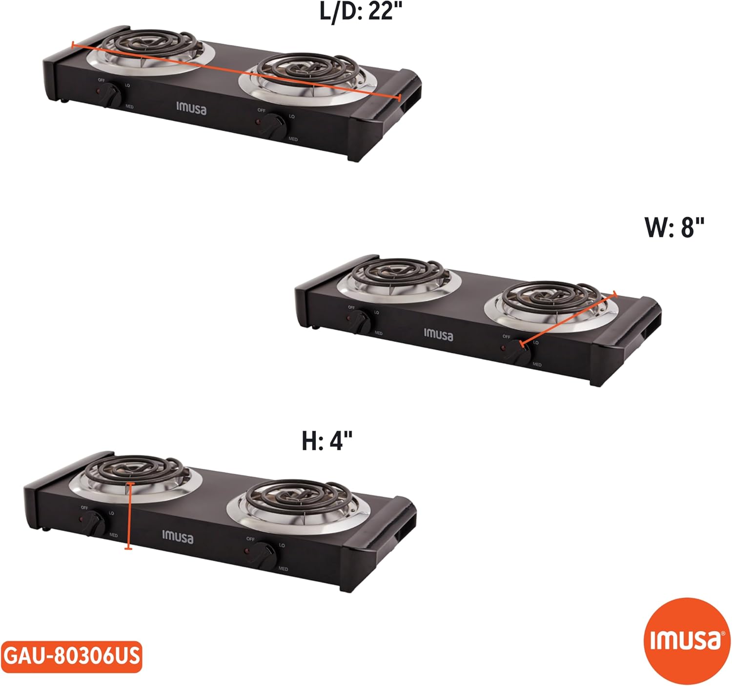 IMUSA USA GAU-80305 Electric Single Burner 1100-Watts, Black