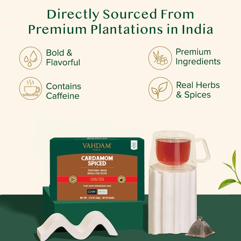 VAHDAM, Organic Turmeric Ginger Herbal Tea Bags (100 Pyramid Tea Bags) Caffeine Free, Non GMO, Gluten Free | 100% Pure Herbal Blend - Savory & Spicy | Plant-Based Tea Bags | Resealable Ziplock Pouch