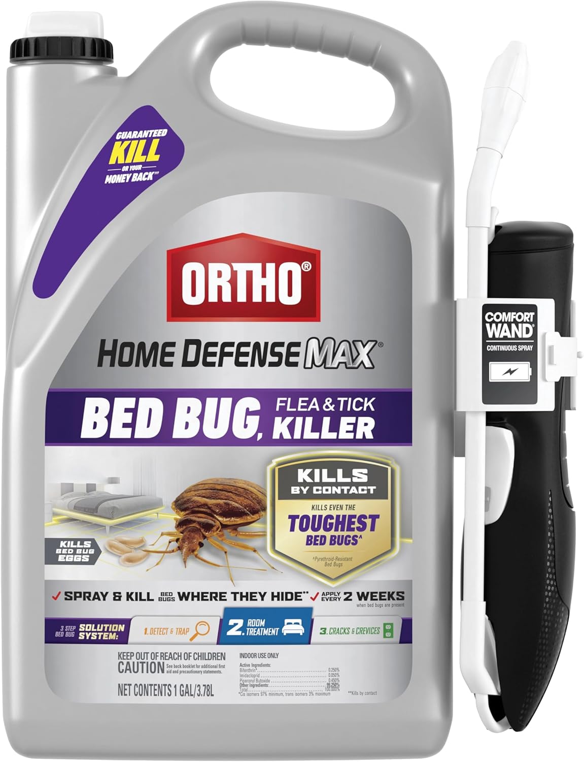 Ortho Home Defense Max Bed Bug, Flea and Tick Killer - With Ready-to-Use Comfort Wand, Kills Bed Bugs and Bed Bug Eggs, Bed Bug Spray Also Kills Fleas and Ticks, 1 gal.