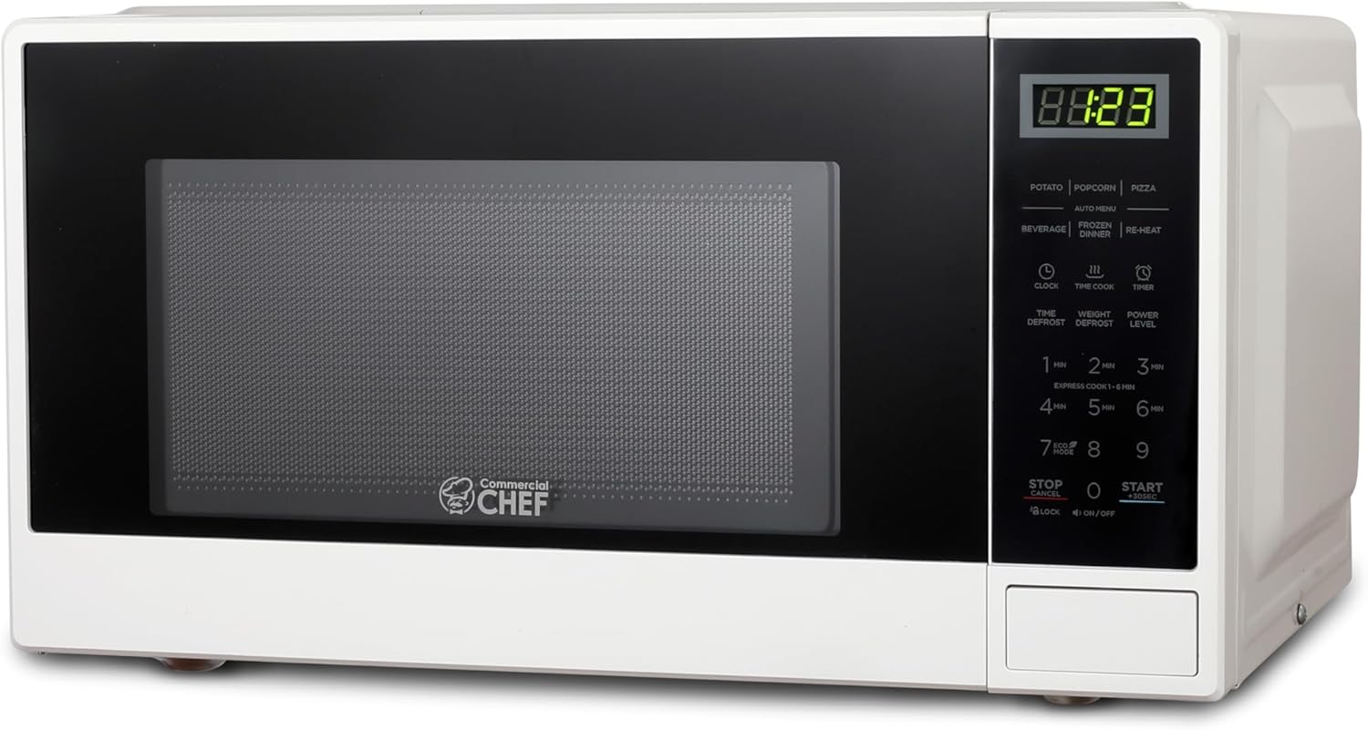 COMMERCIAL CHEF 0.6 Cubic Foot Microwave with 6 Power Levels, Small Microwave with Grip Handle, 700W Countertop Microwave with 30 Minute Timer and Mechanical Dial Controls, White