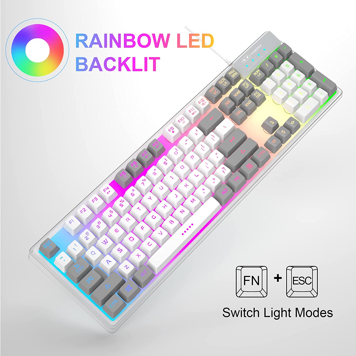 Gaming Keyboard and Mouse Combo, K1 RGB LED Backlit Keyboard with 104 Key Computer PC Gaming Keyboard for PC/Laptop(White)