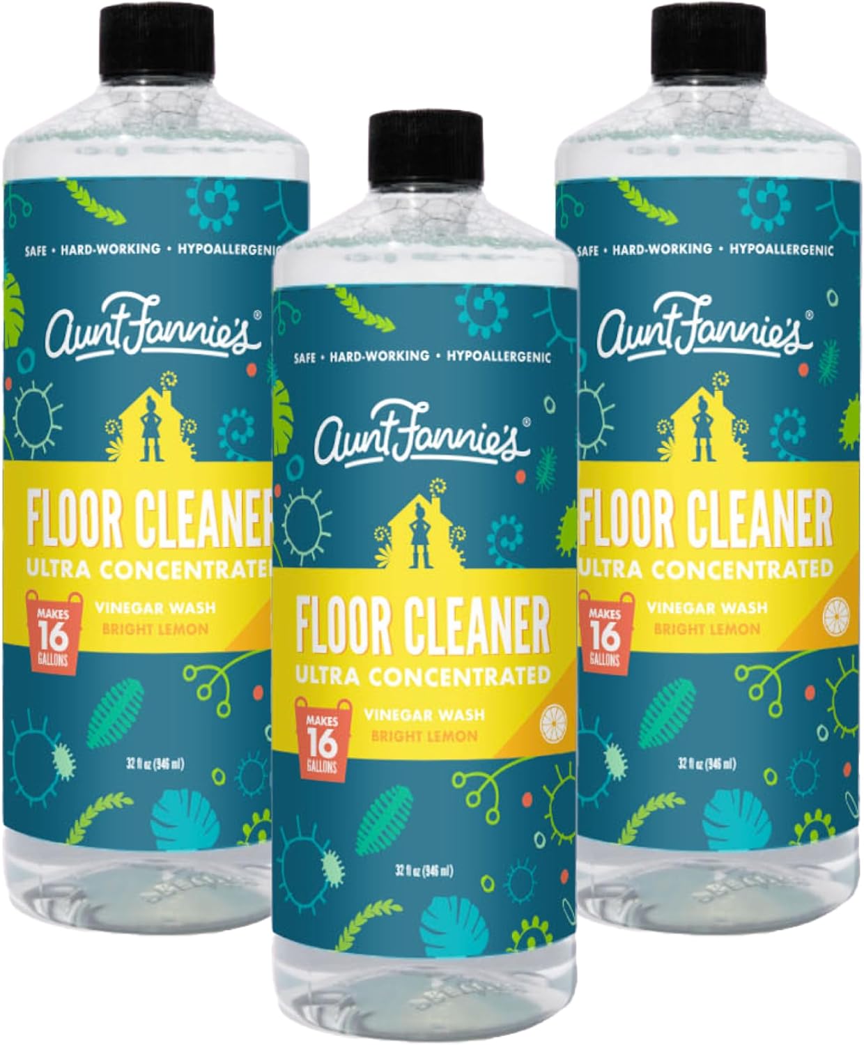 Aunt Fannie's Ultra Concentrated Floor Cleaner Vinegar Wash, Multi-Surface Floor Cleaner For Mopping, Makes 16 Gallons, Eucalyptus Scent, 32 oz. (Pack of 1), Packaging May Vary
