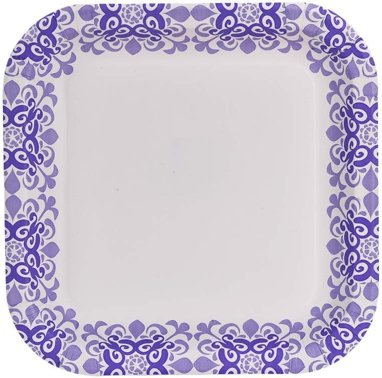 Glad Square Disposable Paper Plates for All Occasions | Soak Proof, Cut Proof, Microwaveable Heavy Duty Disposable Plates | 8.5