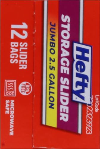Hefty Slider Jumbo Storage Bags, 2.5 Gallon Size, 12 Count