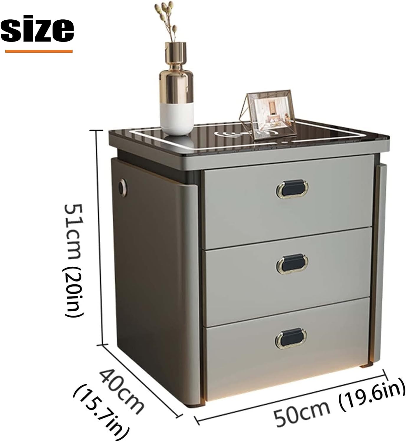 Modern Wood Nightstand with Glass Top and Drawers