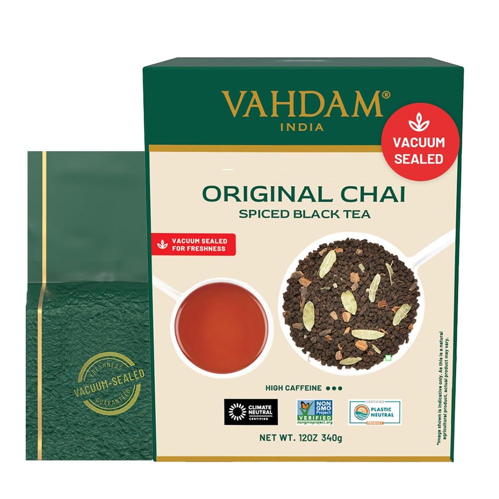 VAHDAM, Organic Turmeric Ginger Herbal Tea Bags (100 Pyramid Tea Bags) Caffeine Free, Non GMO, Gluten Free | 100% Pure Herbal Blend - Savory & Spicy | Plant-Based Tea Bags | Resealable Ziplock Pouch
