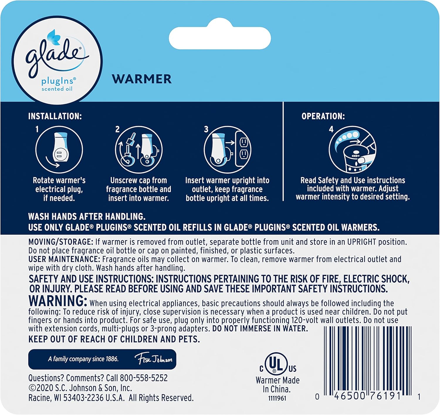 Glade PlugIns Air Freshener Warmer, Scented and Essential Oils for Home and Bathroom, Up to 50 Days on Low Setting, 2 Count