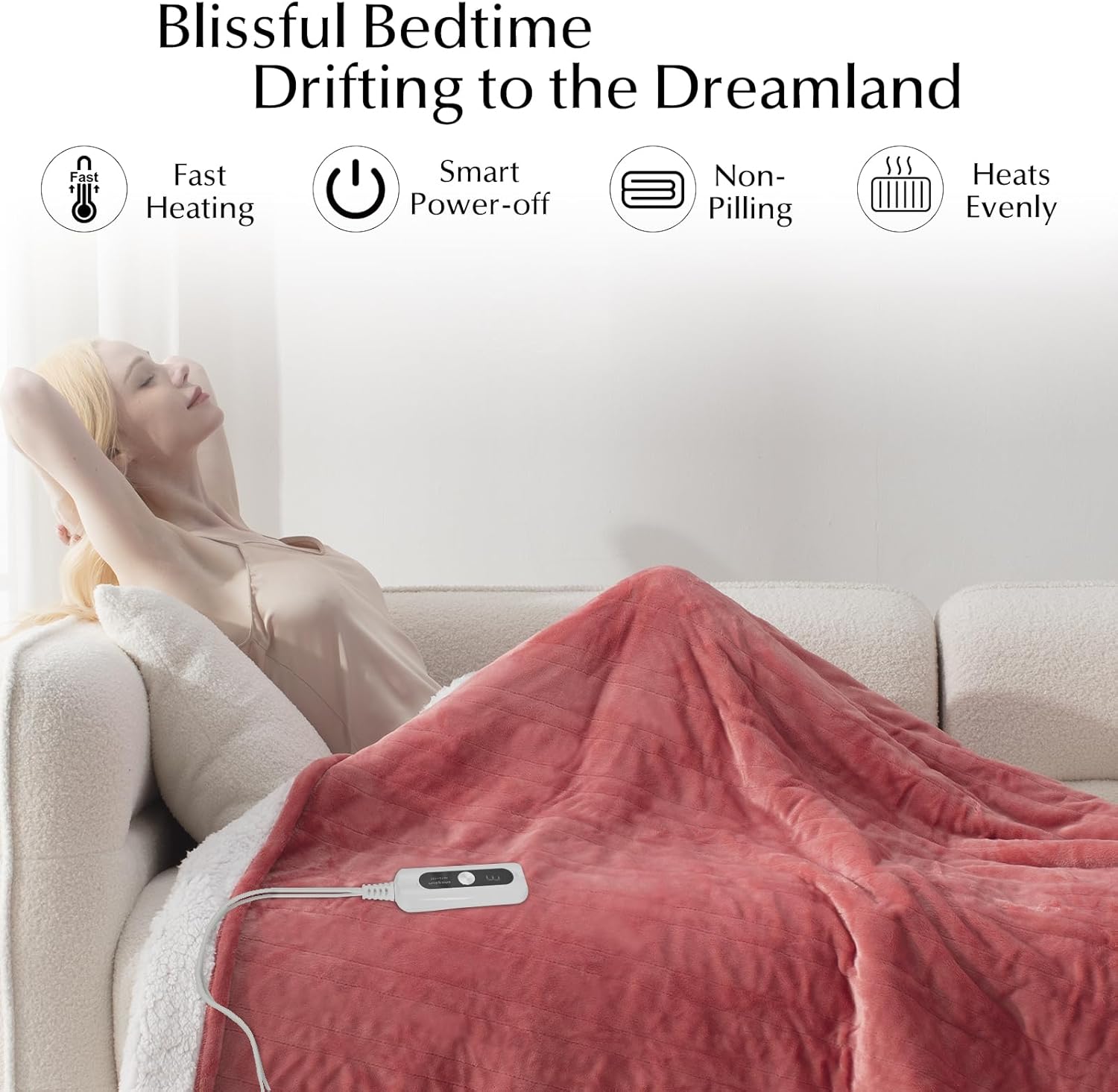 Heated Blanket Throw Size, Soft and Cozy Electric Heating Blanket for Bed, Automatic Safety System 6 Heating Levels & 4 Hours Auto-Off, 50